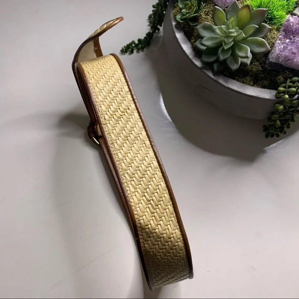 Bohemian wicker weave thick circle brass buckle belt women’s large